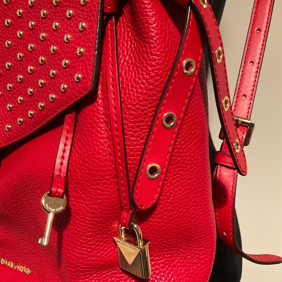 Pre_owned Michael Kors Red Leather w/Gold Hardware Backpack - Picture 2 of 10